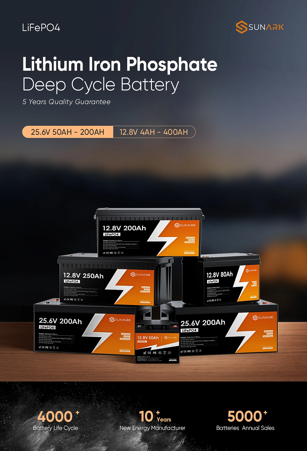 Sunark LiFePO Battery Cells 12V 400ah Lifep04 Battery 12 Volt 400 AMP Hour