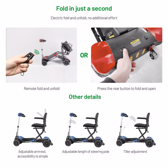Jbh Factory Direct Selling Cheap Price Aluminium 4 Wheels Power Folding Electric Mobility Motor Scooter